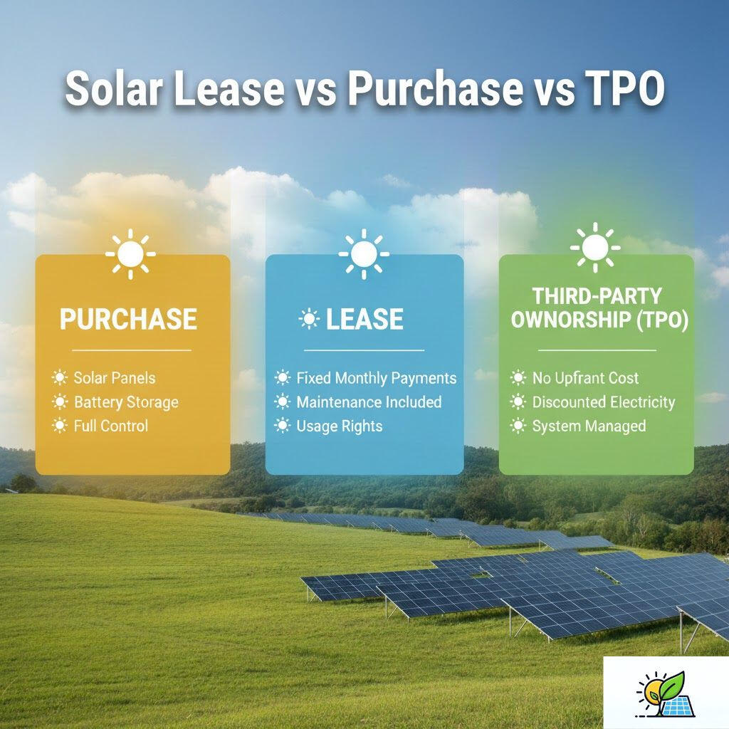 “Should I buy solar, lease it, or use TPO?” That’s the most common question homeowners ask in 2026. Here’s the simple breakdown: ✔ Purchase = ownership & long-term savings ✔ Lease = low upfront cost ✔ TPO = predictable monthly energy with minimal responsib